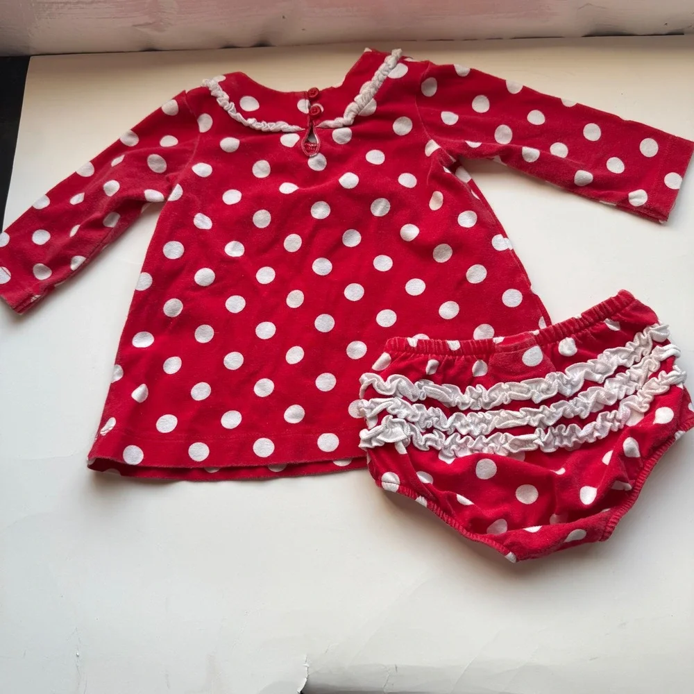 Disney Resort Minnie Mouse Polka Dot Tunic‎ Bloomers Set Baby 6M Red Cotton Y2K
